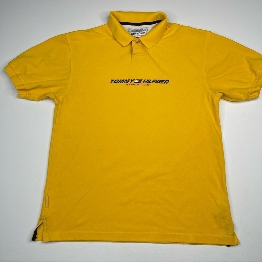 Tommy Hilfiger Polo Shirt Vintage Yellow Golf Preppy Summer Short Sleeve Large
